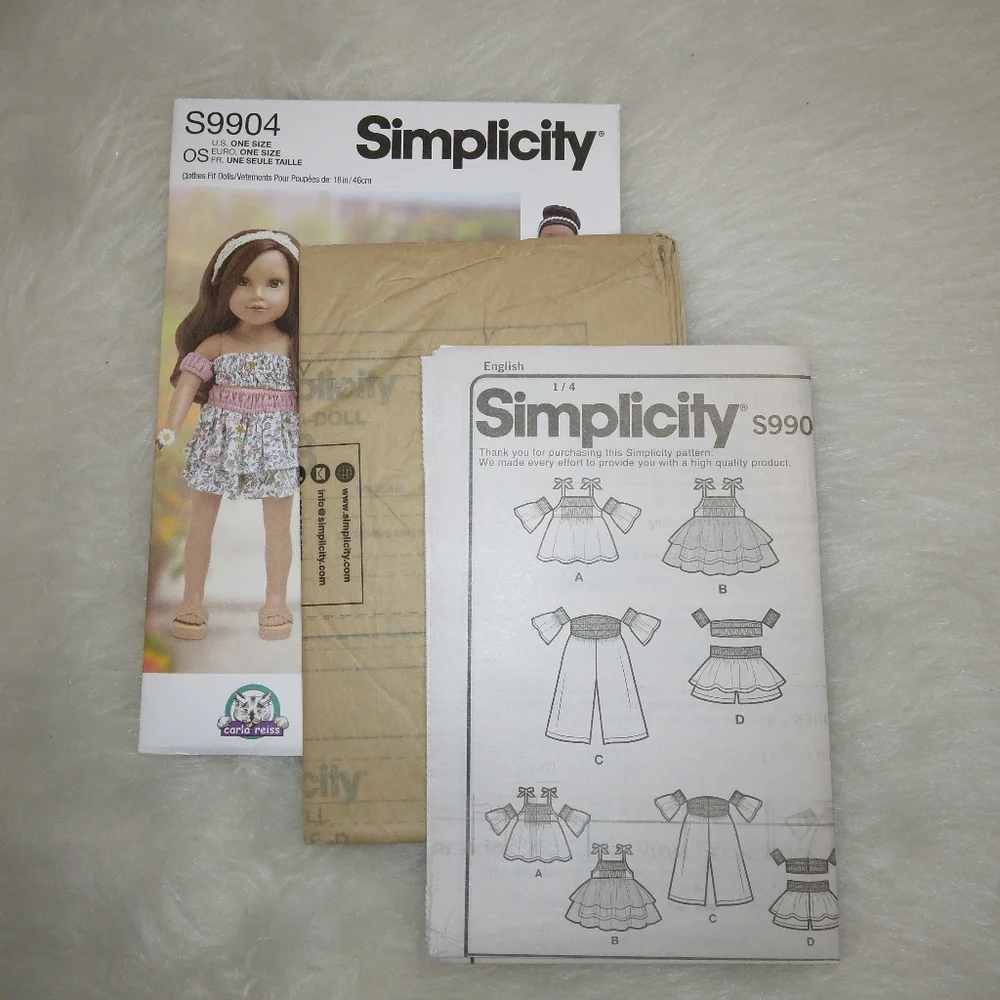 SIMPLICITY S9904 Doll Clothes By Carla Reiss Fit American Girl Doll & 18
